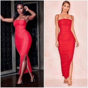 HOUSE OF CB Fornarina Ruched Mesh Dress - Red